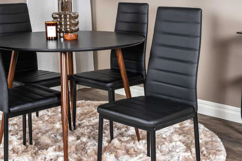 Venture Design Valgomojo stalas ir kėdės rinkinys, Plaza ir Slim, 100x48 cm, juoda ir riešutas