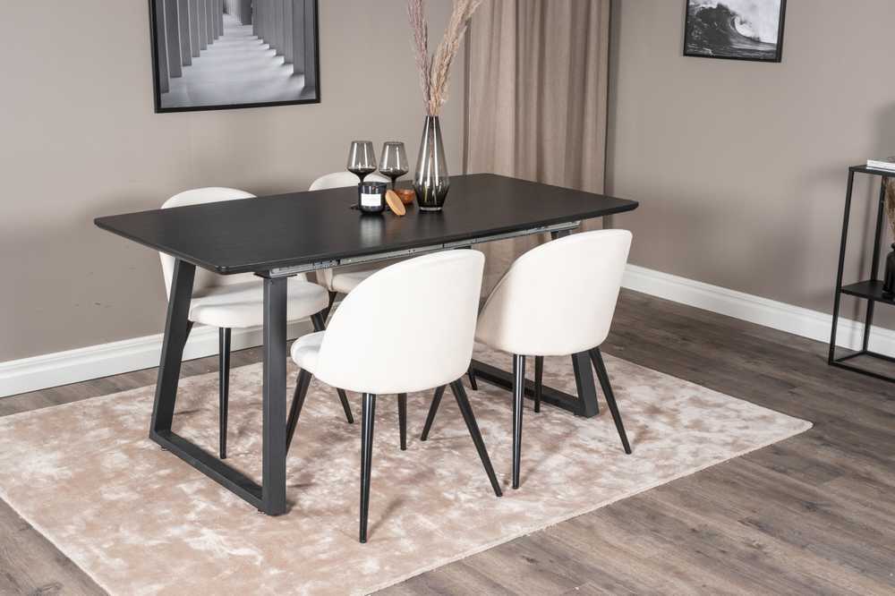 Venture Design Valgomojo stalas ir kėdės rinkinys, Inka ir aksomas, stalas: 75x160x85 cm, kėdė: 57x76.5x50 cm, juoda ir beždžioji