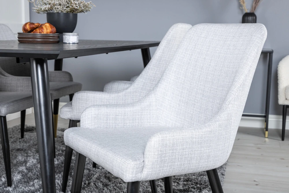 Venture Design Valgomojo stalas ir kėdės rinkinys, Dipp ir Plaza, 180x90 cm, Juoda ir Šviesiai Pilka