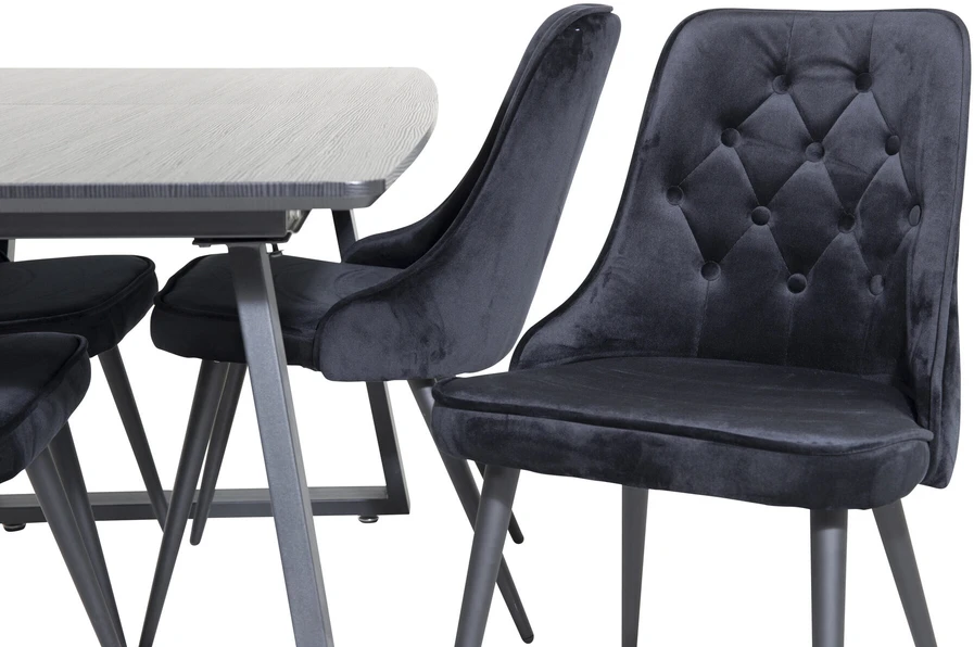 Venture Design Valgomojo stalas ir kėdės rinkinys, Inca ir aksomo prabanga, 75x160x85 cm ir 66x88.5x50 cm, Juoda