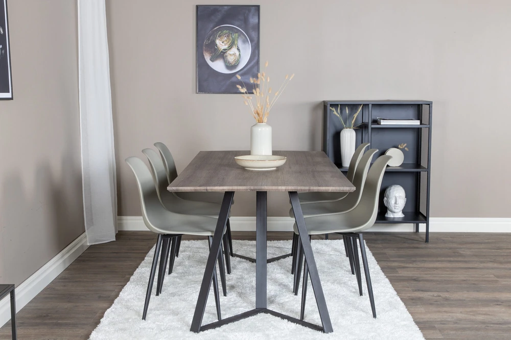 Venture Design Valgomojo stalas ir kėdės komplektas, Marina ir Polar, 180x90 cm ir 81x45.5 cm, Pilka ir Juoda
