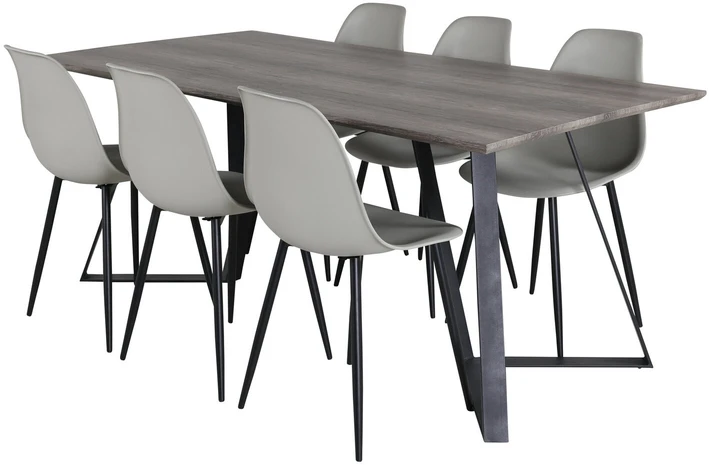Venture Design Valgomojo stalas ir kėdės komplektas, Marina ir Polar, 180x90 cm ir 81x45.5 cm, Pilka ir Juoda