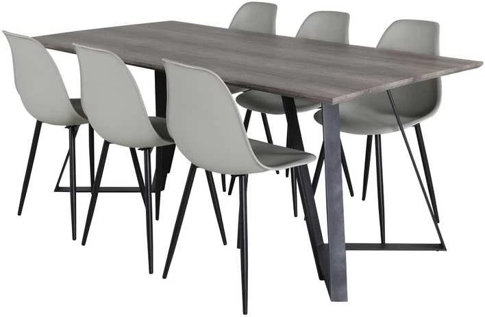 Venture Design Valgomojo stalas ir kėdės komplektas, Marina ir Polar, 180x90 cm ir 81x45.5 cm, Pilka ir Juoda