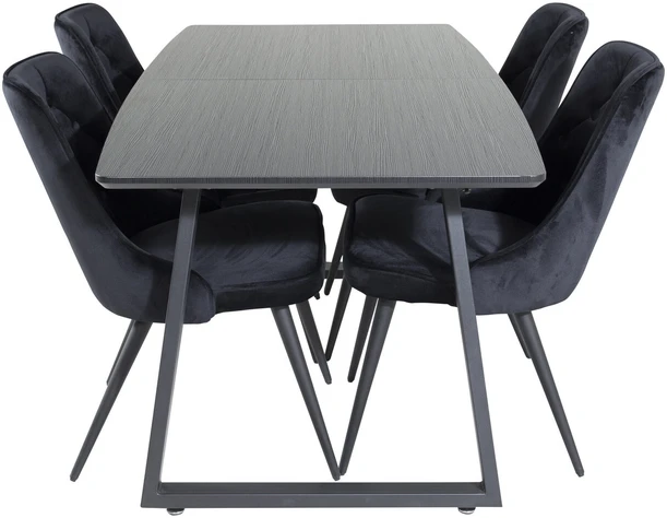 Venture Design Valgomojo stalas ir kėdės rinkinys, Inca ir aksomo prabanga, 75x160x85 cm ir 66x88.5x50 cm, Juoda