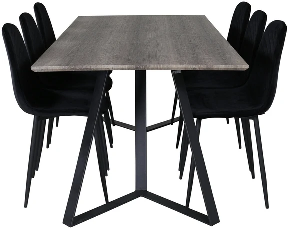 Venture Design Valgomojo stalas ir kėdės rinkinys, Marina ir Polar Diamond, 180x90 cm ir 52x86 cm, Juoda ir Pilka