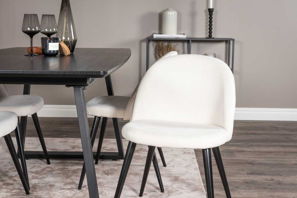 Venture Design Valgomojo stalas ir kėdės rinkinys, Inka ir aksomas, stalas: 75x160x85 cm, kėdė: 57x76.5x50 cm, juoda ir beždžioji