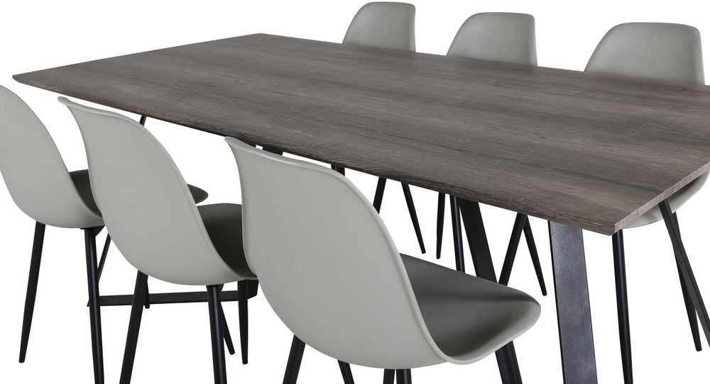 Venture Design Valgomojo stalas ir kėdės komplektas, Marina ir Polar, 180x90 cm ir 81x45.5 cm, Pilka ir Juoda