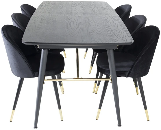 Venture Design Valgomojo stalas ir kėdės rinkinys, aukso spalvos pratęsimas, 180x85 cm ir 57x50 cm, juoda