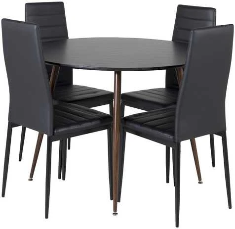 Venture Design Valgomojo stalas ir kėdės rinkinys, Plaza ir Slim, 100x48 cm, juoda ir riešutas