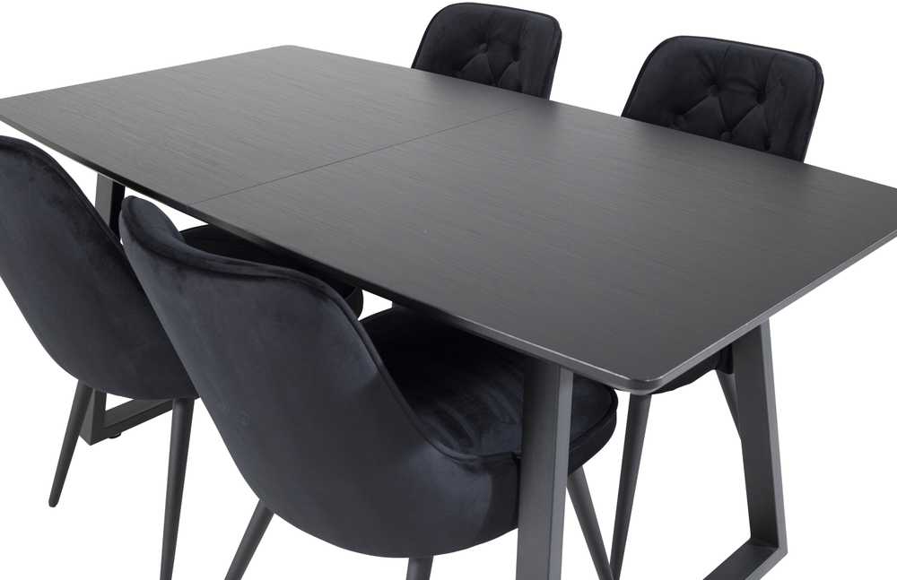 Venture Design Valgomojo stalas ir kėdės rinkinys, Inca ir aksomo prabanga, 75x160x85 cm ir 66x88.5x50 cm, Juoda