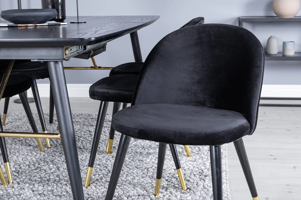 Venture Design Valgomojo stalas ir kėdės rinkinys, aukso spalvos pratęsimas, 180x85 cm ir 57x50 cm, juoda