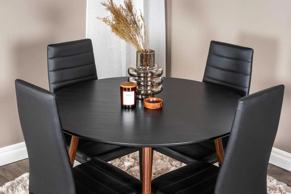 Venture Design Valgomojo stalas ir kėdės rinkinys, Plaza ir Slim, 100x48 cm, juoda ir riešutas