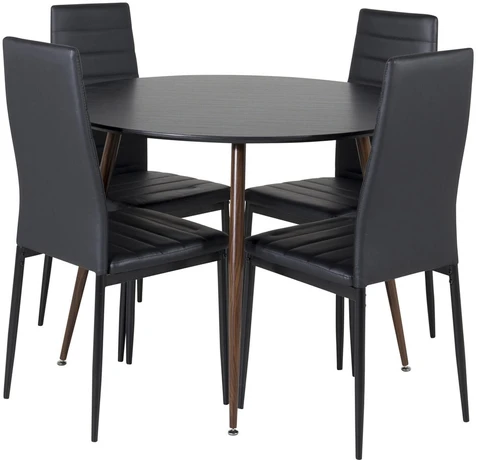 Venture Design Valgomojo stalas ir kėdės rinkinys, Plaza ir Slim, 100x48 cm, juoda ir riešutas