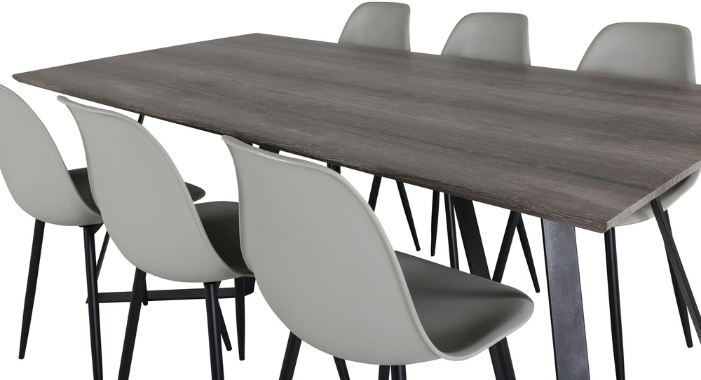 Venture Design Valgomojo stalas ir kėdės komplektas, Marina ir Polar, 180x90 cm ir 81x45.5 cm, Pilka ir Juoda