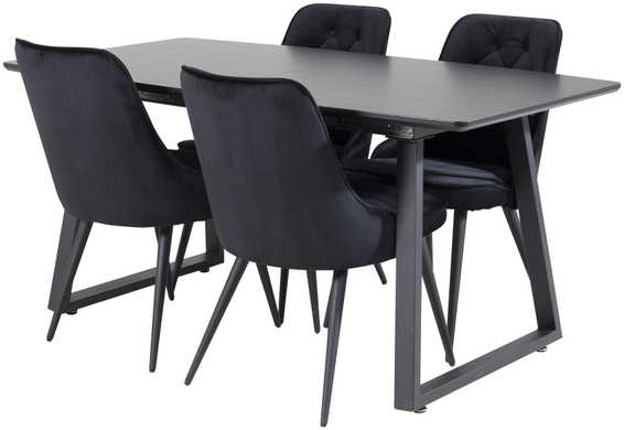 Venture Design Valgomojo stalas ir kėdės rinkinys, Inca ir aksomo prabanga, 75x160x85 cm ir 66x88.5x50 cm, Juoda