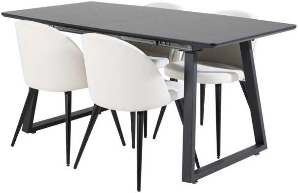 Venture Design Valgomojo stalas ir kėdės rinkinys, Inka ir aksomas, stalas: 75x160x85 cm, kėdė: 57x76.5x50 cm, juoda ir beždžioji