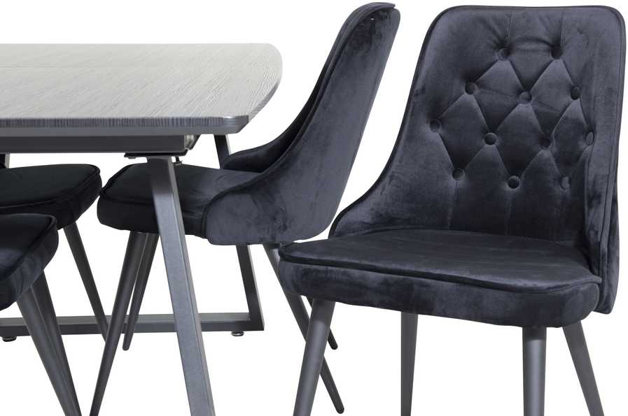 Venture Design Valgomojo stalas ir kėdės rinkinys, Inca ir aksomo prabanga, 75x160x85 cm ir 66x88.5x50 cm, Juoda