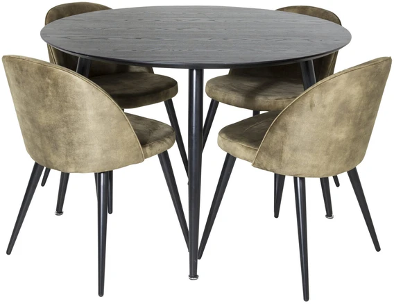 Venture Design Valgomojo stalas ir kėdės rinkinys, Dipp ir aksomas, 115cm ir 57x76.5x50 cm, Juoda ir dulkių žalia