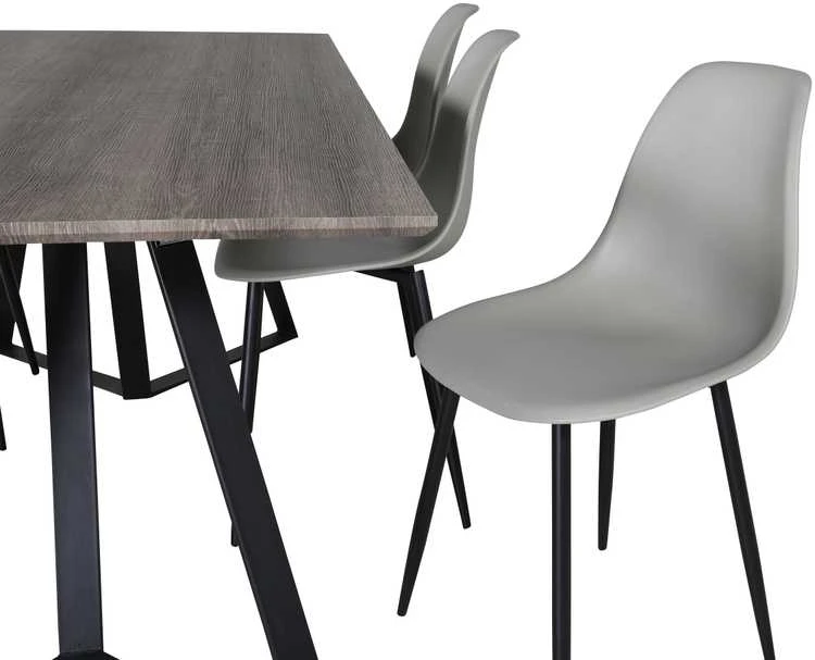 Venture Design Valgomojo stalas ir kėdės komplektas, Marina ir Polar, 180x90 cm ir 81x45.5 cm, Pilka ir Juoda