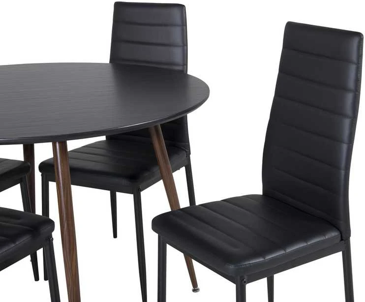 Venture Design Valgomojo stalas ir kėdės rinkinys, Plaza ir Slim, 100x48 cm, juoda ir riešutas