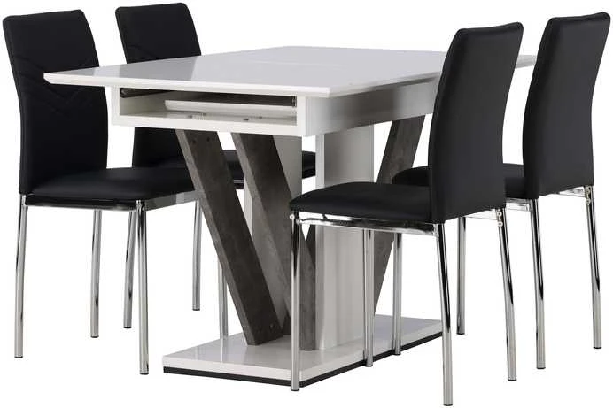 Venture Design Valgomojo stalas ir kėdžių komplektas Disa 120x80 cm baltas išskleidžiamas