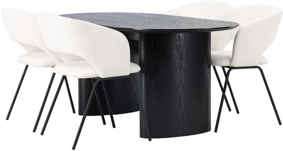 Venture Design Valgomojo stalas ir kėdžių komplektas Isolde Day 180x75 cm juoda balta