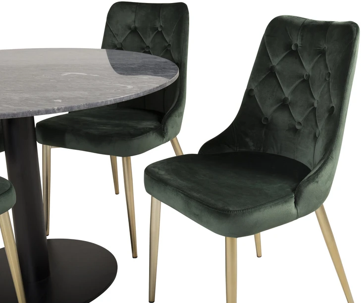 Venture Design Valgomojo stalas ir kėdžių komplektas, Estelle ir aksominis, ø106xA75 cm ir 66x88.5x50 cm, Juoda ir samaninė.