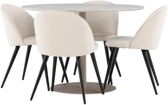 Venture Design Valgomojo stalas ir kėdžių komplektas Lycke 110 cm smėlio spalvos veliūras