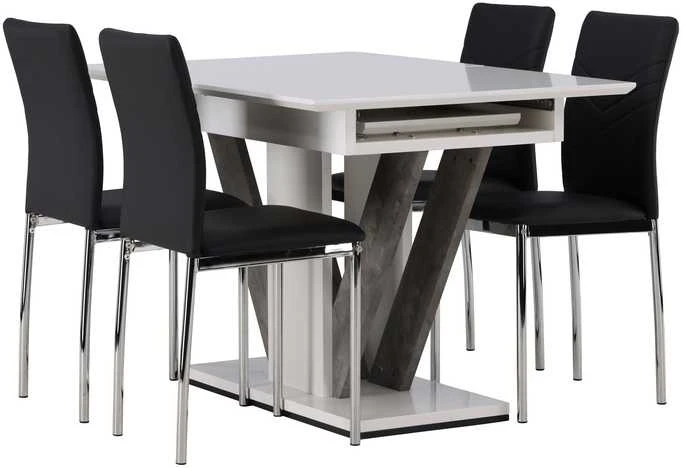 Venture Design Valgomojo stalas ir kėdžių komplektas Disa 120x80 cm baltas išskleidžiamas