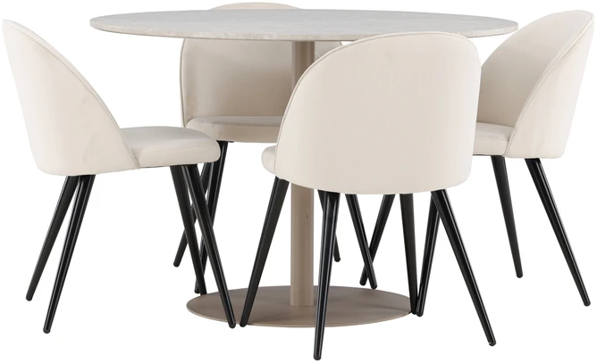 Venture Design Valgomojo stalas ir kėdžių komplektas Lycke 110 cm smėlio spalvos veliūras