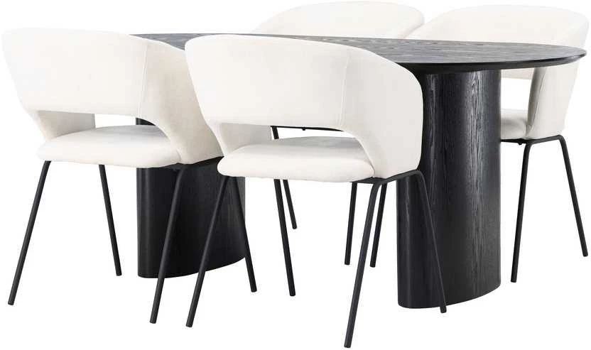 Venture Design Valgomojo stalas ir kėdžių komplektas Isolde Day 180x75 cm juoda balta