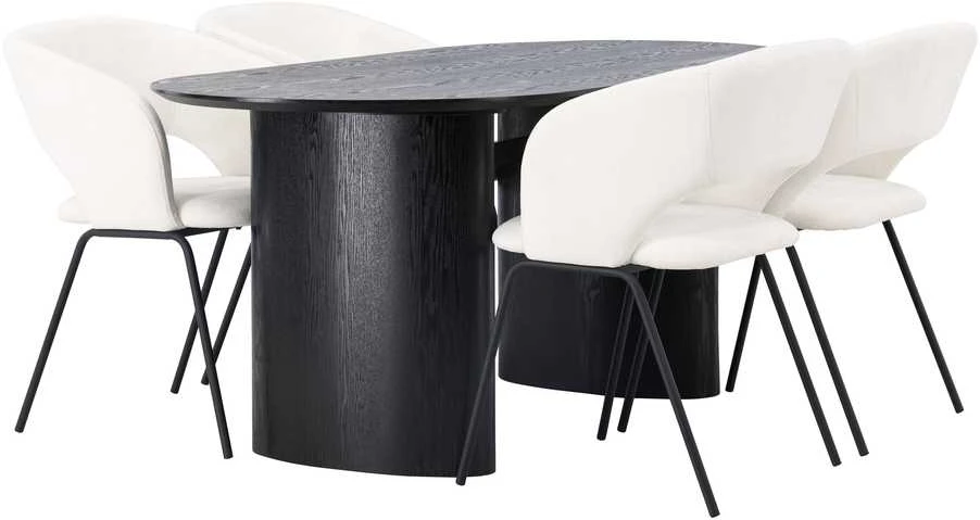 Venture Design Valgomojo stalas ir kėdžių komplektas Isolde Day 180x75 cm juoda balta