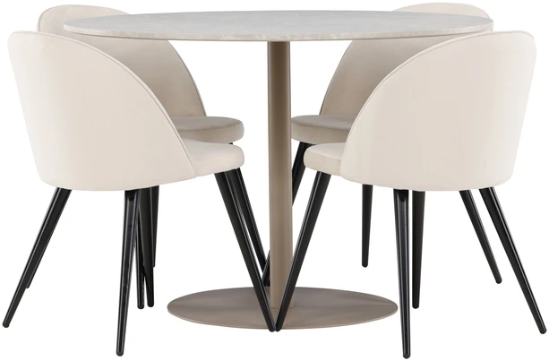 Venture Design Valgomojo stalas ir kėdžių komplektas Lycke 110 cm smėlio spalvos veliūras