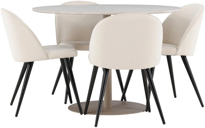 Venture Design Valgomojo stalas ir kėdžių komplektas Lycke 110 cm smėlio spalvos veliūras