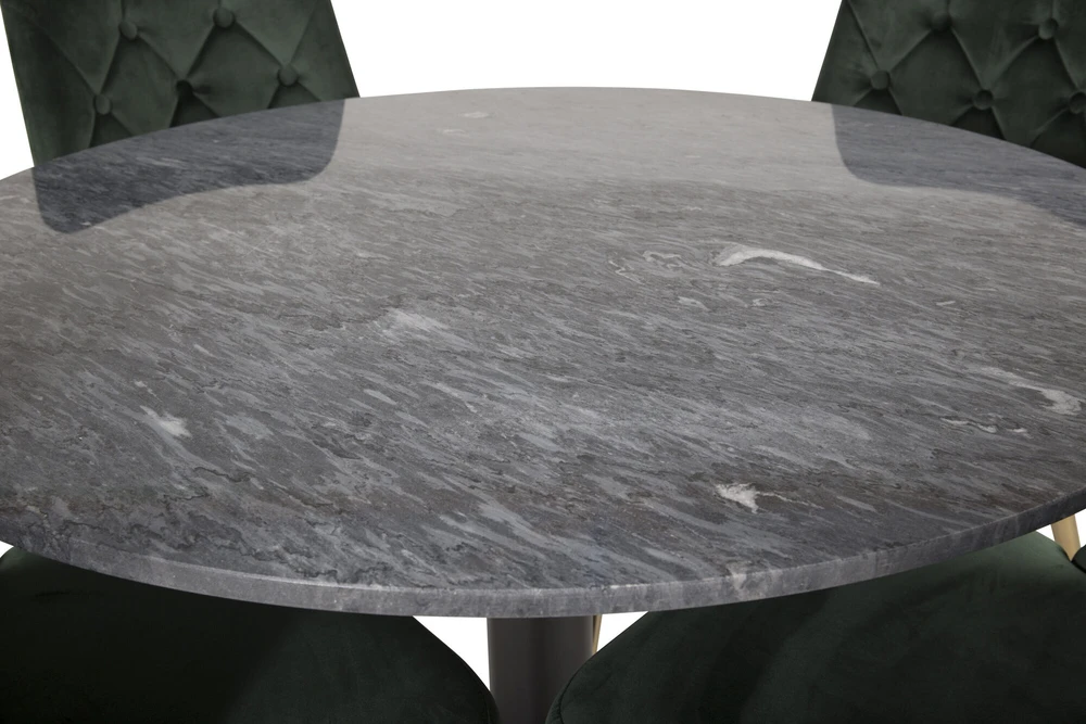 Venture Design Valgomojo stalas ir kėdžių komplektas, Estelle ir aksominis, ø106xA75 cm ir 66x88.5x50 cm, Juoda ir samaninė.