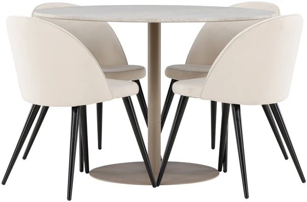 Venture Design Valgomojo stalas ir kėdžių komplektas Lycke 110 cm smėlio spalvos veliūras