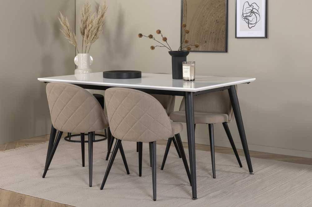 Venture Design Valgomojo stalas, Jimmy, 150-240x90x76 cm, Balta, Valgomasis kėdė, Švelnūs siūlai, 57x76.5x50 cm, kreminė.