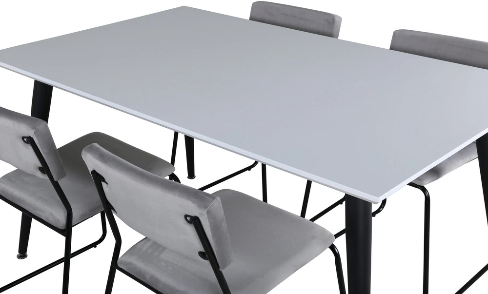 Venture Design Valgomojo stalas, Jimmy, 150-240x90 cm, Juodas/Baltas, Valgomasis kėdė, Kenth, 76x40 cm, Juoda/Pilka