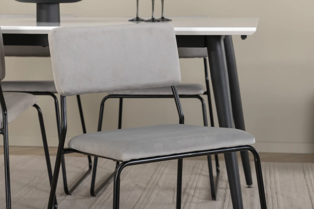 Venture Design Valgomojo stalas, Jimmy, 150-240x90 cm, Juodas/Baltas, Valgomasis kėdė, Kenth, 76x40 cm, Juoda/Pilka
