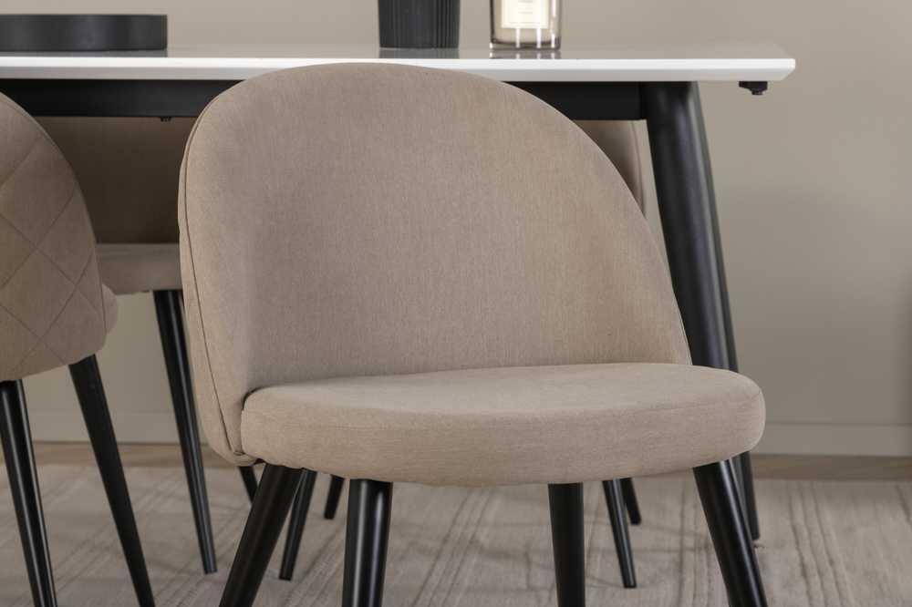 Venture Design Valgomojo stalas, Jimmy, 150-240x90x76 cm, Balta, Valgomasis kėdė, Švelnūs siūlai, 57x76.5x50 cm, kreminė.