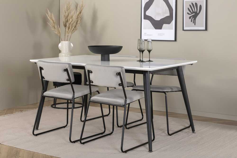 Venture Design Valgomojo stalas, Jimmy, 150-240x90 cm, Juodas/Baltas, Valgomasis kėdė, Kenth, 76x40 cm, Juoda/Pilka