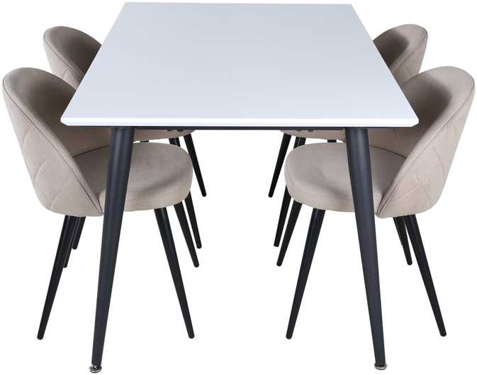 Venture Design Valgomojo stalas, Jimmy, 150-240x90x76 cm, Balta, Valgomasis kėdė, Švelnūs siūlai, 57x76.5x50 cm, kreminė.