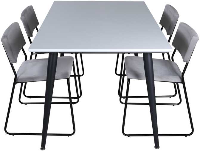 Venture Design Valgomojo stalas, Jimmy, 150-240x90 cm, Juodas/Baltas, Valgomasis kėdė, Kenth, 76x40 cm, Juoda/Pilka