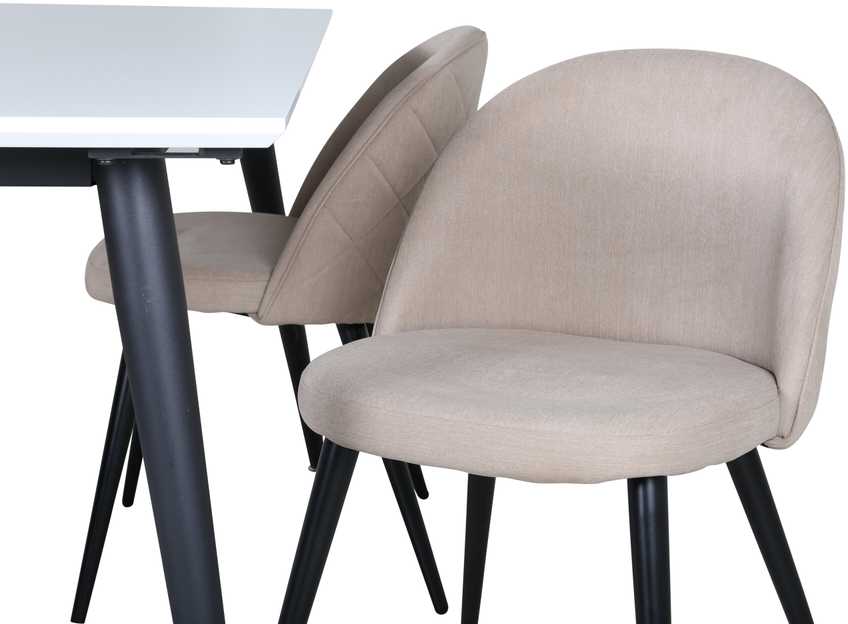 Venture Design Valgomojo stalas, Jimmy, 150-240x90x76 cm, Balta, Valgomasis kėdė, Švelnūs siūlai, 57x76.5x50 cm, kreminė.