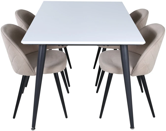 Venture Design Valgomojo stalas, Jimmy, 150-240x90x76 cm, Balta, Valgomasis kėdė, Švelnūs siūlai, 57x76.5x50 cm, Bėžinės.
