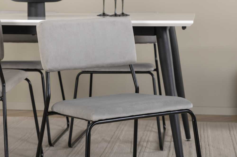Venture Design Valgomojo stalas, Jimmy, 150-240x90 cm, Juodas/Baltas, Valgomasis kėdė, Kenth, 76x40 cm, Juoda/Pilka