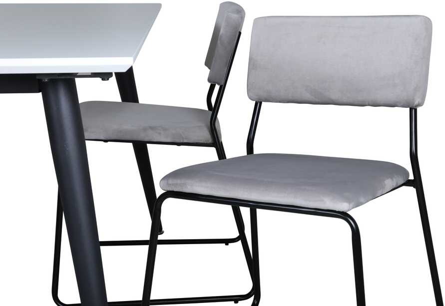 Venture Design Valgomojo stalas, Jimmy, 150-240x90 cm, Juodas/Baltas, Valgomasis kėdė, Kenth, 76x40 cm, Juoda/Pilka