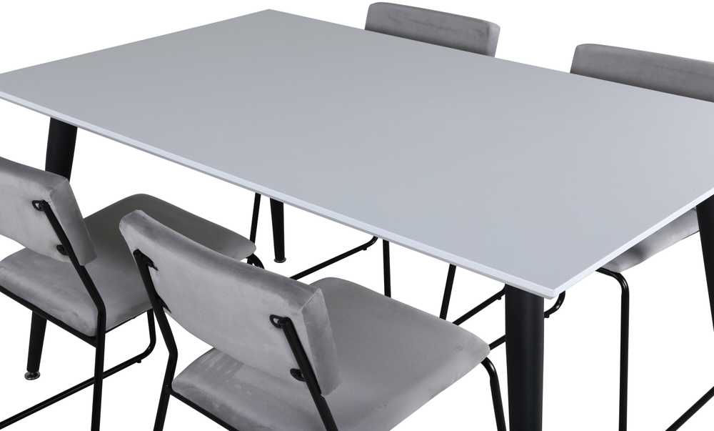 Venture Design Valgomojo stalas, Jimmy, 150-240x90 cm, Juodas/Baltas, Valgomasis kėdė, Kenth, 76x40 cm, Juoda/Pilka