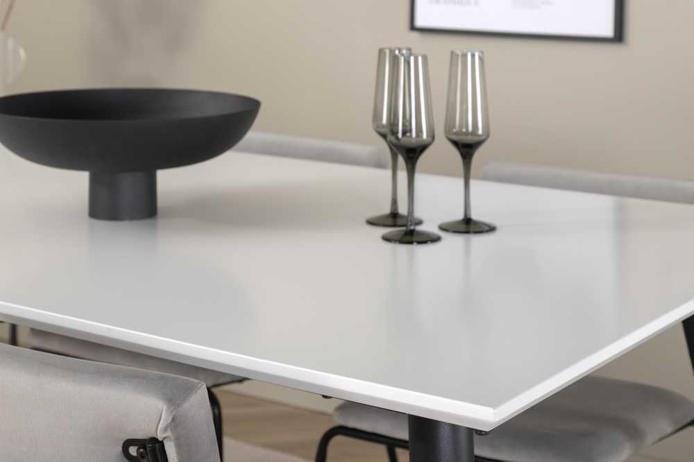 Venture Design Valgomojo stalas, Jimmy, 150-240x90 cm, Juodas/Baltas, Valgomasis kėdė, Kenth, 76x40 cm, Juoda/Pilka