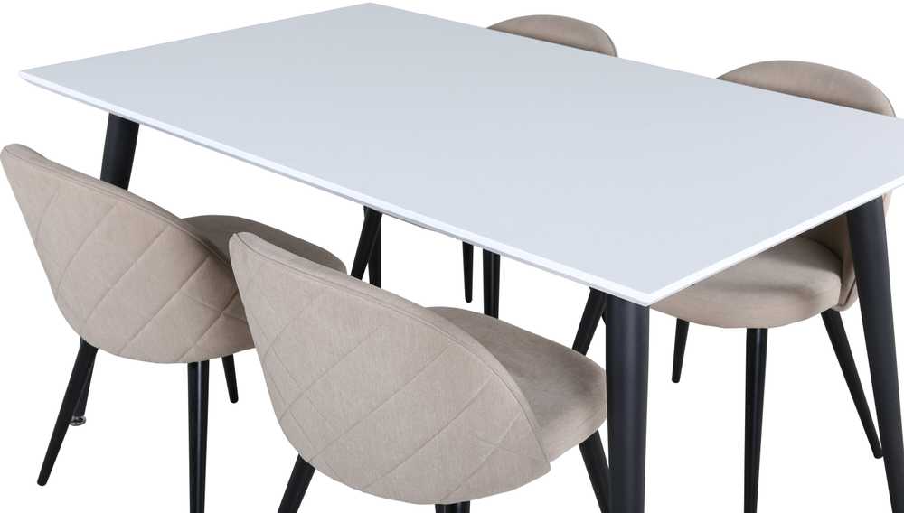 Venture Design Valgomojo stalas, Jimmy, 150-240x90x76 cm, Balta, Valgomasis kėdė, Švelnūs siūlai, 57x76.5x50 cm, kreminė.